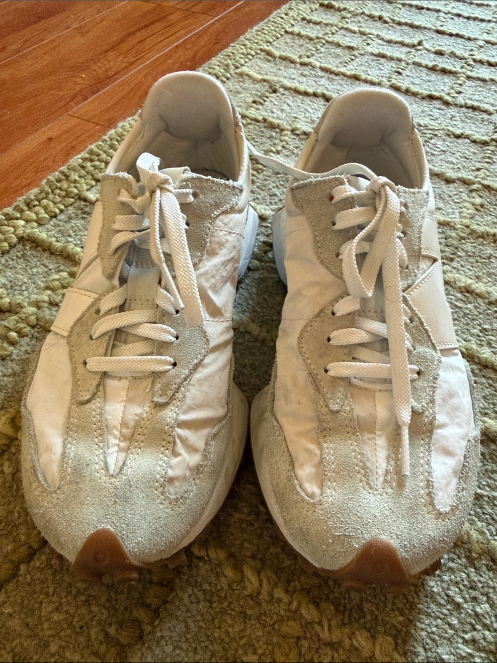 New Balance Women's White and Light Gray Suede & Leather Sneakers - Picture 2 of 5